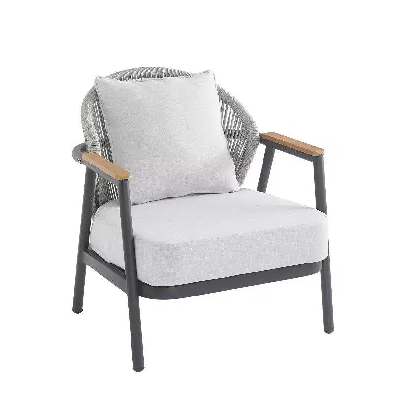 ModernLuxe Outdoor Rope Club Chair Patio Armchair, Weather-Resistant Iron Frame & Cushion, Rustic-Modern Style