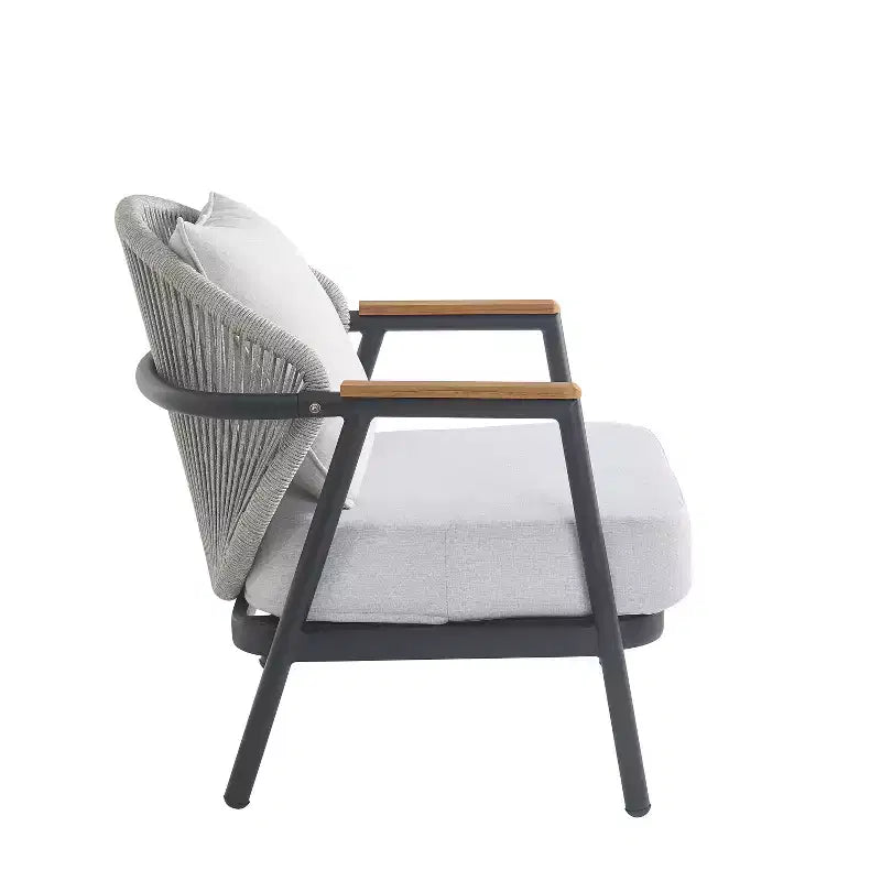 ModernLuxe Outdoor Rope Club Chair Patio Armchair, Weather-Resistant Iron Frame & Cushion, Rustic-Modern Style