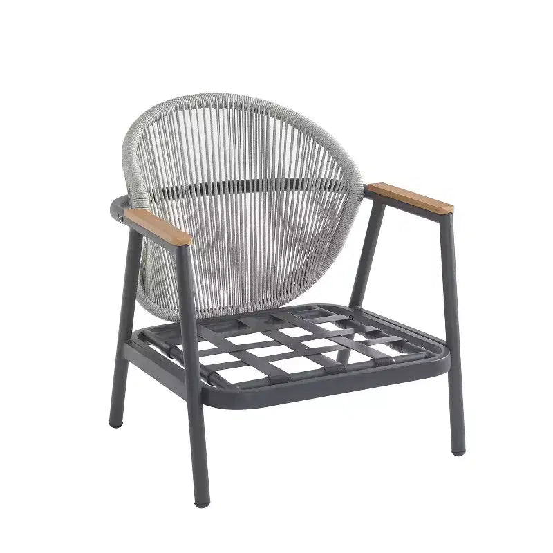 ModernLuxe Outdoor Rope Club Chair Patio Armchair, Weather-Resistant Iron Frame & Cushion, Rustic-Modern Style