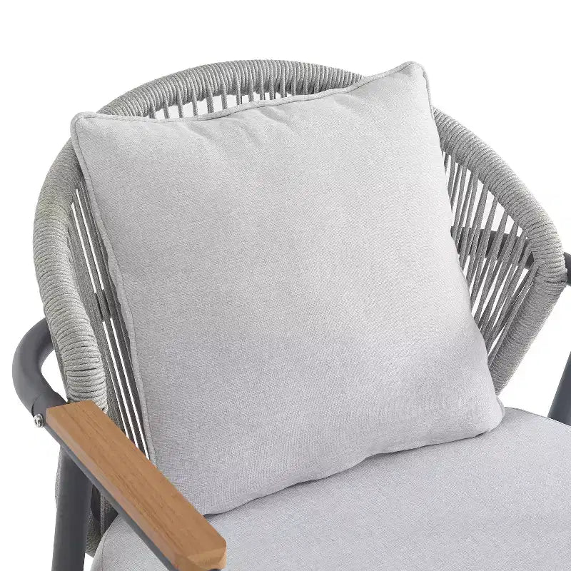 ModernLuxe Outdoor Rope Club Chair Patio Armchair, Weather-Resistant Iron Frame & Cushion, Rustic-Modern Style