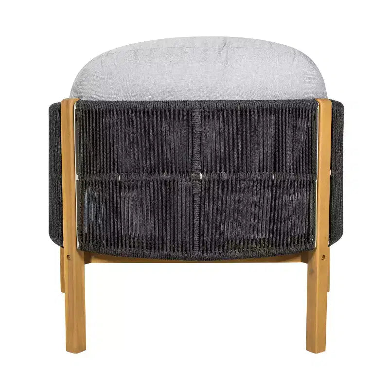 ModernLuxe Outdoor Rope Club Chair Patio Armchair Modern Accent Chair, Weather-Resistant Acacia Wood Frame & Cushion (Set of 1/2)