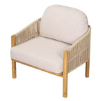 ModernLuxe Outdoor Rope Club Chair Patio Armchair Modern Accent Chair, Weather-Resistant Acacia Wood Frame & Cushion (Set of 1/2)