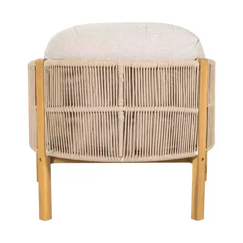 ModernLuxe Outdoor Rope Club Chair Patio Armchair Modern Accent Chair, Weather-Resistant Acacia Wood Frame & Cushion (Set of 1/2)