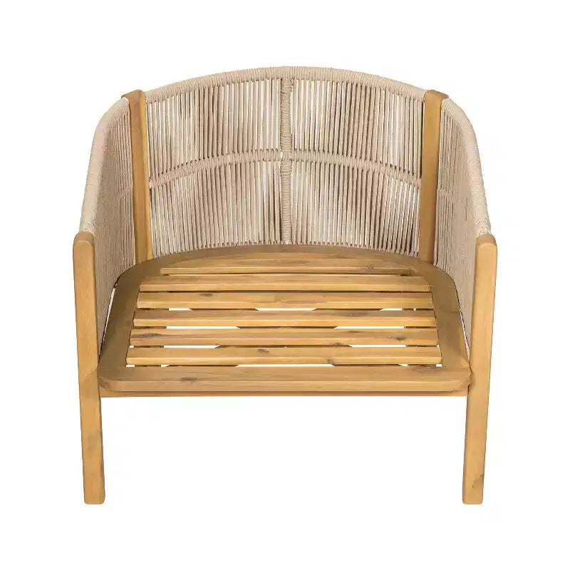 ModernLuxe Outdoor Rope Club Chair Patio Armchair Modern Accent Chair, Weather-Resistant Acacia Wood Frame & Cushion (Set of 1/2)