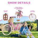 NAYSAYE 24 Inch Girls Cruiser Bike Speed Hybrid City Bicycle for Youth 7-10+ Years Old with Wicker Basket & Rear Rack, Kids Cycle Bikes