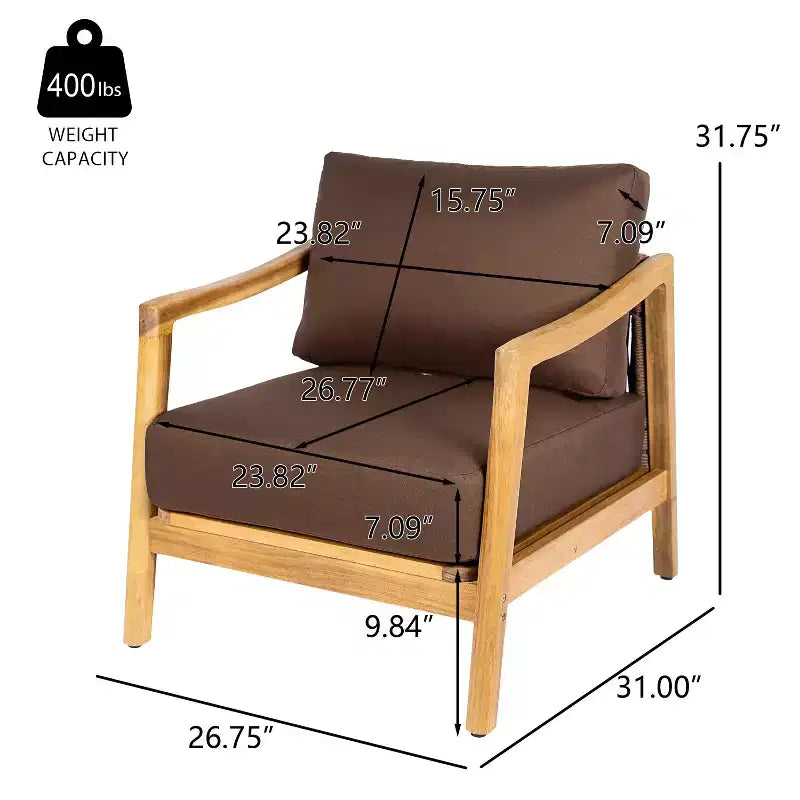 Christopher Knight Home Ritu Modern Acacia Wood Patio Club Chair with Rope Back Detail and Cushion