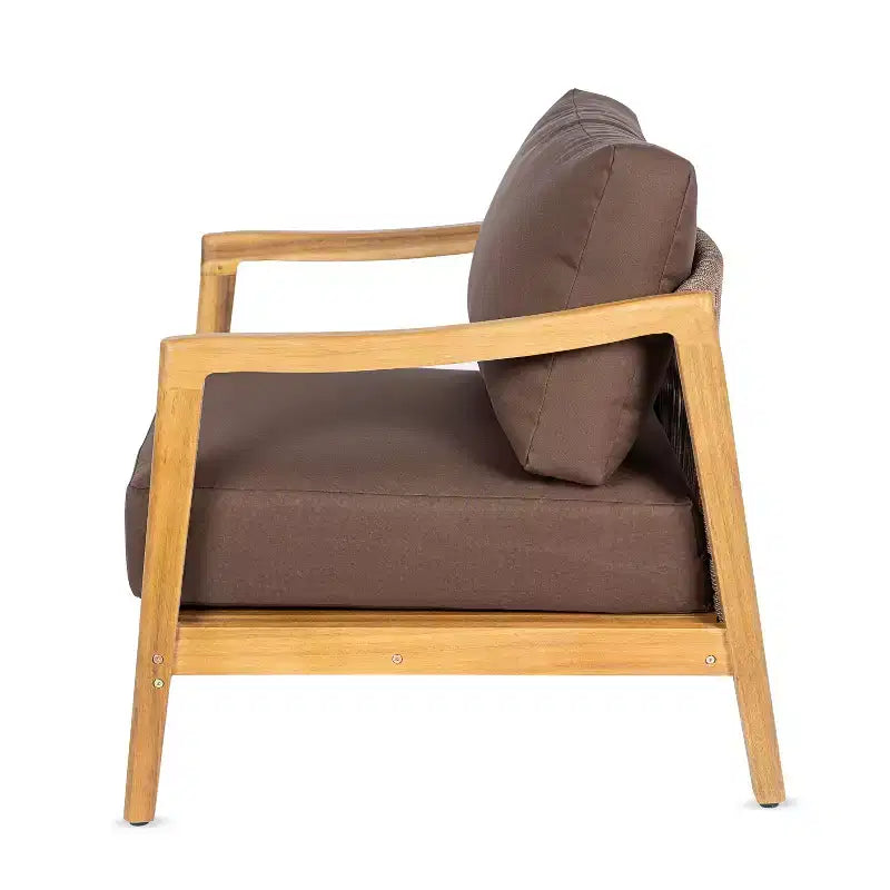 Christopher Knight Home Ritu Modern Acacia Wood Patio Club Chair with Rope Back Detail and Cushion
