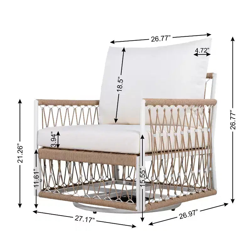 Set of 2 Outdoor Lounge Chair Patio 360Swivel Accent Chair Bohemian Armchair Patio Seat with Waterproof Cushion & Weather-Resistant Frame -ModernLuxe