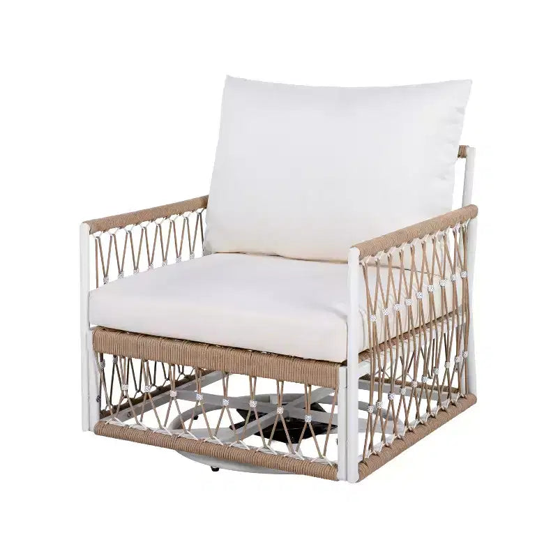 Set of 2 Outdoor Lounge Chair Patio 360Swivel Accent Chair Bohemian Armchair Patio Seat with Waterproof Cushion & Weather-Resistant Frame -ModernLuxe