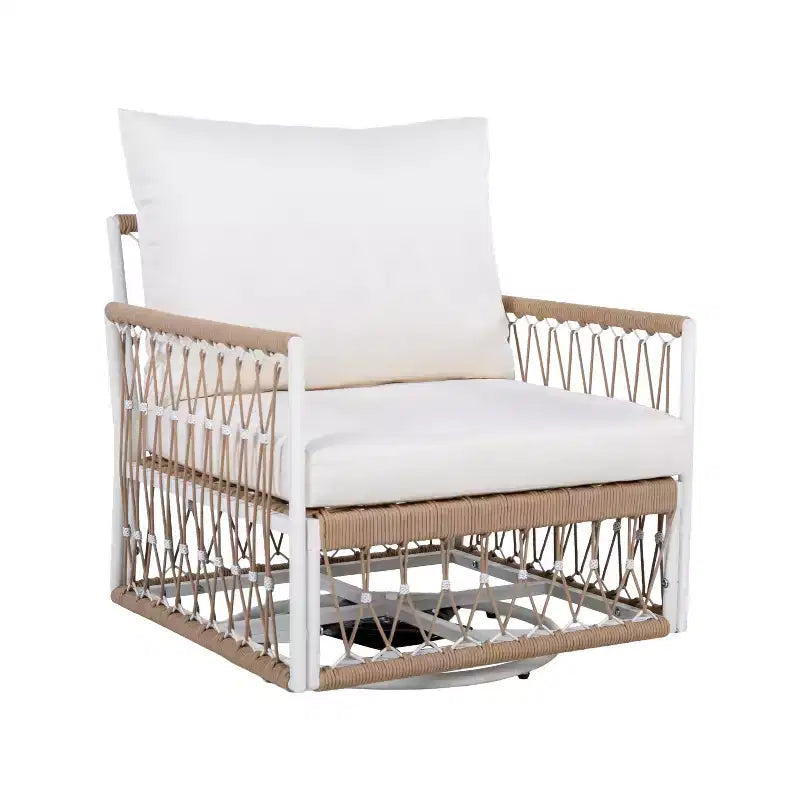 Set of 2 Outdoor Lounge Chair Patio 360Swivel Accent Chair Bohemian Armchair Patio Seat with Waterproof Cushion & Weather-Resistant Frame -ModernLuxe