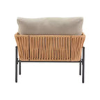 Set of 2 36-Inch Beige and Light Wood-Tone Rope Iron Lounge Chairs with Cushions, for Modern Decor