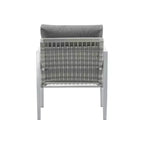 Silver Aluminum Lounge Chair with Rope Accents and Comfortable Cushions, for Modern Outdoor and Indoor Spaces