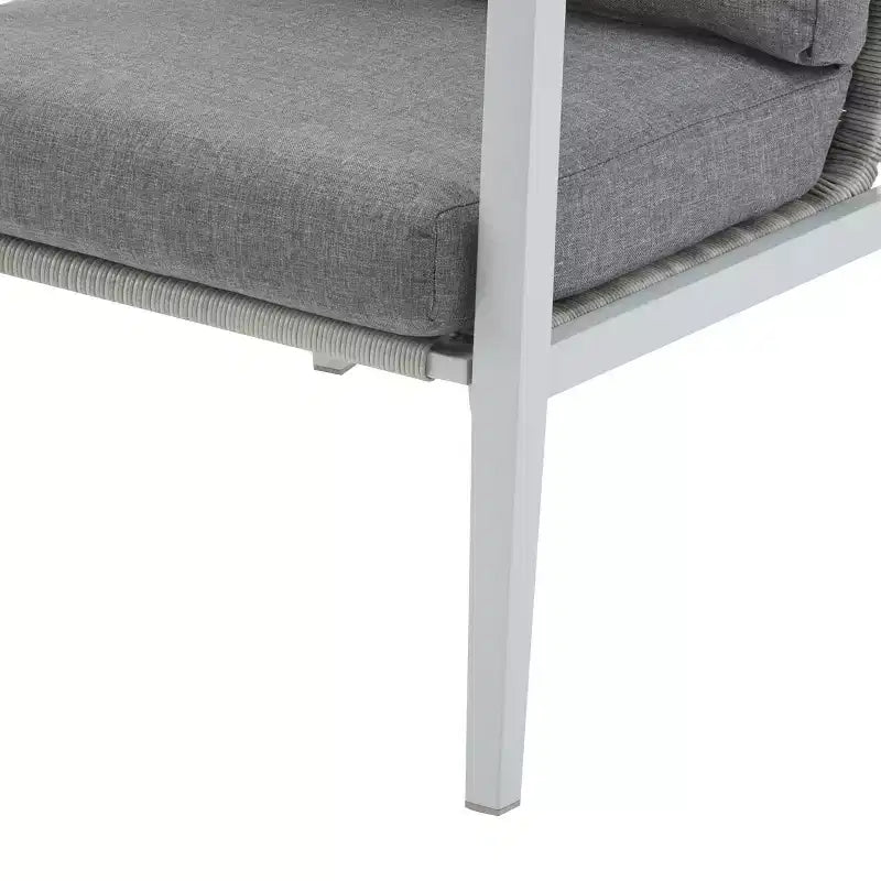 Silver Aluminum Lounge Chair with Rope Accents and Comfortable Cushions, for Modern Outdoor and Indoor Spaces
