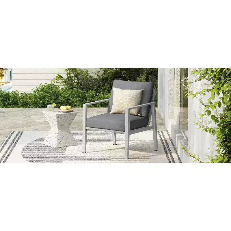 Silver Aluminum Lounge Chair with Rope Accents and Comfortable Cushions, for Modern Outdoor and Indoor Spaces