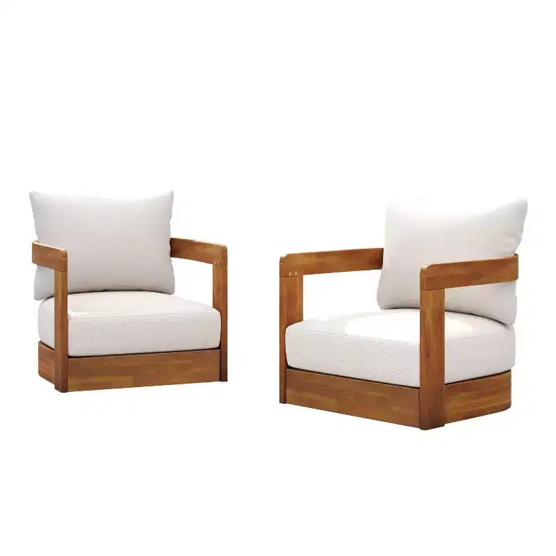 Set di 2 sedie a sdraio da esterno premium in legno di acacia con design curvo e cuscini resistenti all'acqua