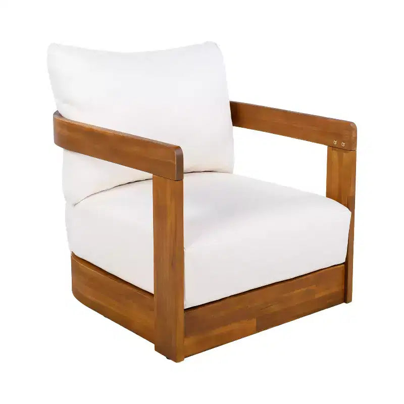 Set di 2 sedie a sdraio da esterno premium in legno di acacia con design curvo e cuscini resistenti all'acqua