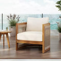 Premium Acacia Wood Outdoor Club Chair with Woven Rope Accents, Water-Resistant Cushions, for Patio
