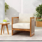 Poltrona da esterno Premium in legno di acacia con inserti in corda intrecciata, cuscini resistenti all'acqua, per patio