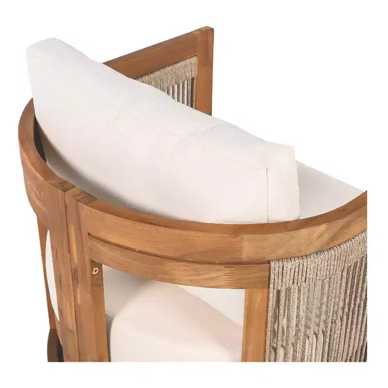 Poltrona da esterno Premium in legno di acacia con inserti in corda intrecciata, cuscini resistenti all'acqua, per patio