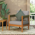 Acacia Wood Outdoor Club Chair with Handwoven Rope Accents and Curved Backrest, Removable Cushions, for Patio