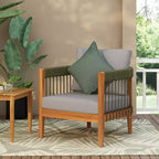 Acacia Wood Outdoor Club Chair with Handwoven Rope Accents and Curved Backrest, Removable Cushions, for Patio