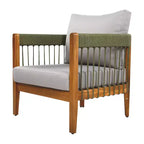 Acacia Wood Outdoor Club Chair with Handwoven Rope Accents and Curved Backrest, Removable Cushions, for Patio