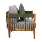 Acacia Wood Outdoor Club Chair with Handwoven Rope Accents and Curved Backrest, Removable Cushions, for Patio