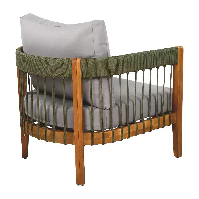 Acacia Wood Outdoor Club Chair with Handwoven Rope Accents and Curved Backrest, Removable Cushions, for Patio