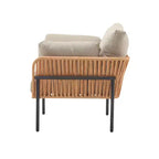 36-Inch Beige and Light Wood-Tone Rope Iron Lounge Chair with Cushions, for Natural Spaces
