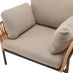 36-Inch Beige and Light Wood-Tone Rope Iron Lounge Chair with Cushions, for Natural Spaces