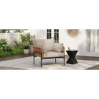 36-Inch Beige and Light Wood-Tone Rope Iron Lounge Chair with Cushions, for Natural Spaces