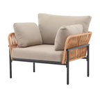 36-Inch Beige and Light Wood-Tone Rope Iron Lounge Chair with Cushions, for Natural Spaces