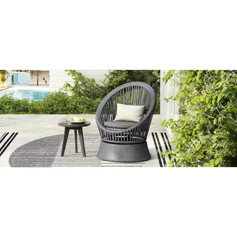 26.7-Inch Modern Swivel Wicker Lounge Chair with Rattan and Iron Frame, for Patio or Living Room