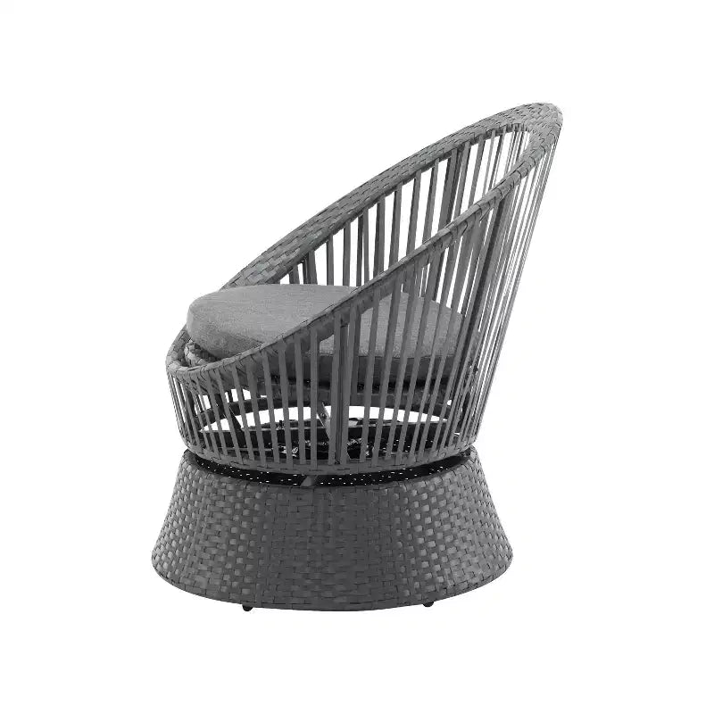 26.7-Inch Modern Swivel Wicker Lounge Chair with Rattan and Iron Frame, for Patio or Living Room