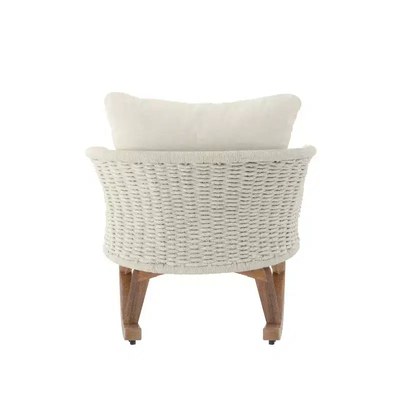 Contemporary Minimalist Beige Wicker Rocking Chair with Soft Cushions, for Patio or Balcony