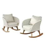 Set of 2 Contemporary Minimalist Beige Wicker Rocking Chairs with Soft Cushions, for Indoor and Outdoor Use