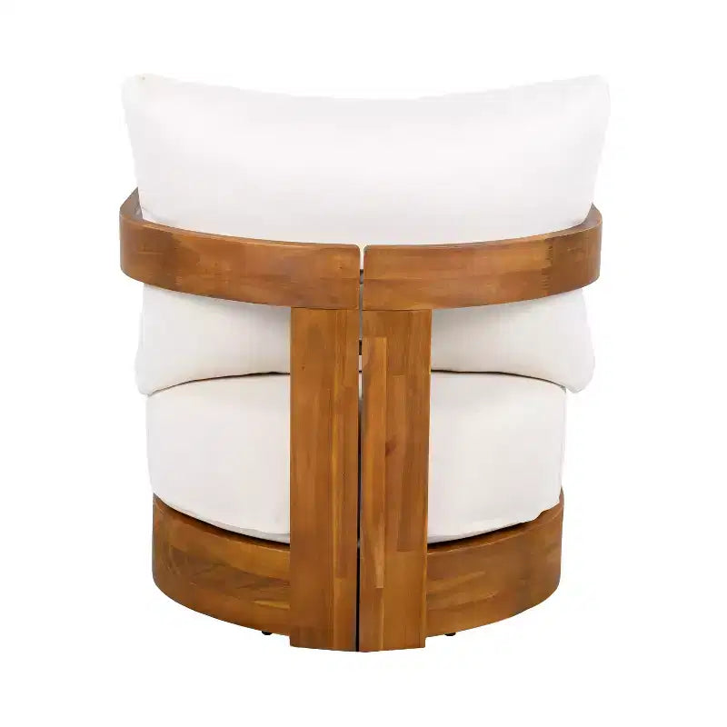 Poltrona da club da esterno in legno di acacia di alta qualità con design a vasca curva e cuscini resistenti all'acqua, per patio