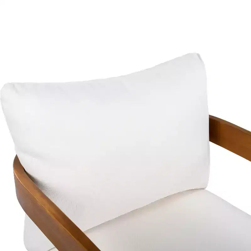 Poltrona da club da esterno in legno di acacia di alta qualità con design a vasca curva e cuscini resistenti all'acqua, per patio
