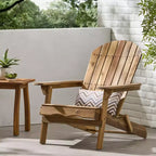 Zeus & Ruta Folding Adirondack Chair, Outdoor Wooden Lounge Chair with Slatted Back & Wide Armrests, Teak Finish