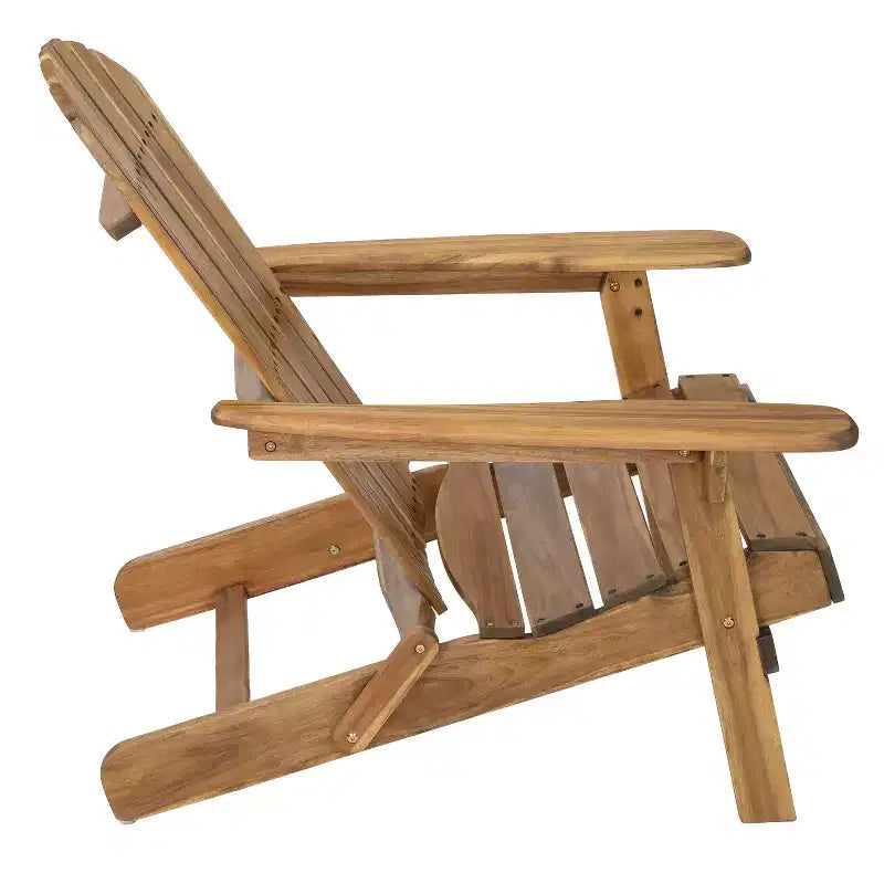 Zeus & Ruta Folding Adirondack Chair, Outdoor Wooden Lounge Chair with Slatted Back & Wide Armrests, Teak Finish