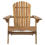Zeus & Ruta Folding Adirondack Chair, Outdoor Wooden Lounge Chair with Slatted Back & Wide Armrests, Teak Finish