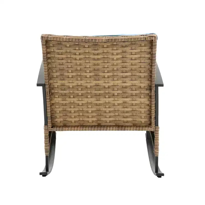 Zeus & Ruta 3-Piece Outdoor Rattan Rocking Chair Set, Patio Leisure Chairs with Cushions, Gray
