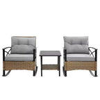 Zeus & Ruta 3-Piece Outdoor Rattan Rocking Chair Set, Patio Leisure Chairs with Cushions, Gray