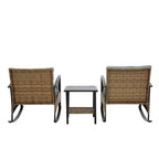 Zeus & Ruta 3-Piece Outdoor Rattan Rocking Chair Set, Patio Leisure Chairs with Cushions, Gray