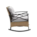 Zeus & Ruta 3-Piece Outdoor Rattan Rocking Chair Set, Patio Leisure Chairs with Cushions, Gray