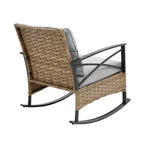 Zeus & Ruta 3-Piece Outdoor Rattan Rocking Chair Set, Patio Leisure Chairs with Cushions, Gray