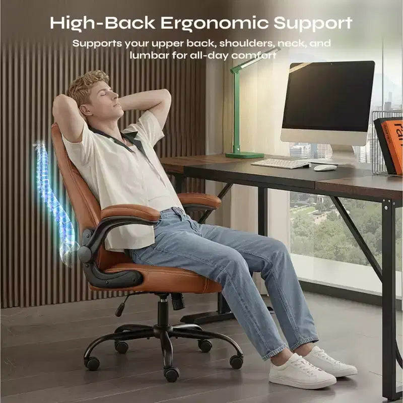 Sedia da ufficio ergonomica Pinmoco con cuscino a doppio strato, sedia da gaming con ruote e braccioli ribaltabili, in pelle PU