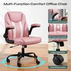 Sedia da ufficio ergonomica Pinmoco con cuscino a doppio strato, sedia da gaming con ruote e braccioli ribaltabili, in pelle PU
