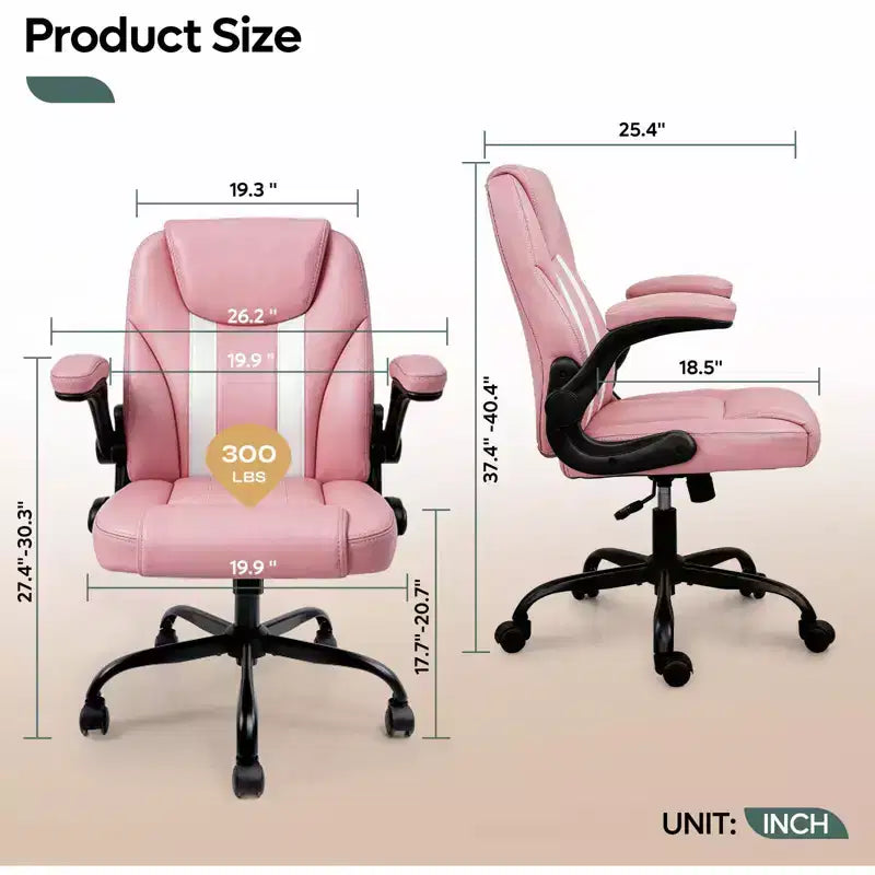 Sedia da ufficio ergonomica Pinmoco con cuscino a doppio strato, sedia da gaming con ruote e braccioli ribaltabili, in pelle PU