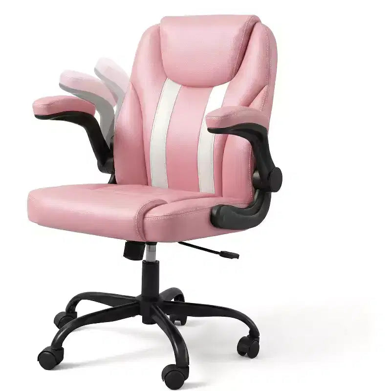 Sedia da ufficio ergonomica Pinmoco con cuscino a doppio strato, sedia da gaming con ruote e braccioli ribaltabili, in pelle PU
